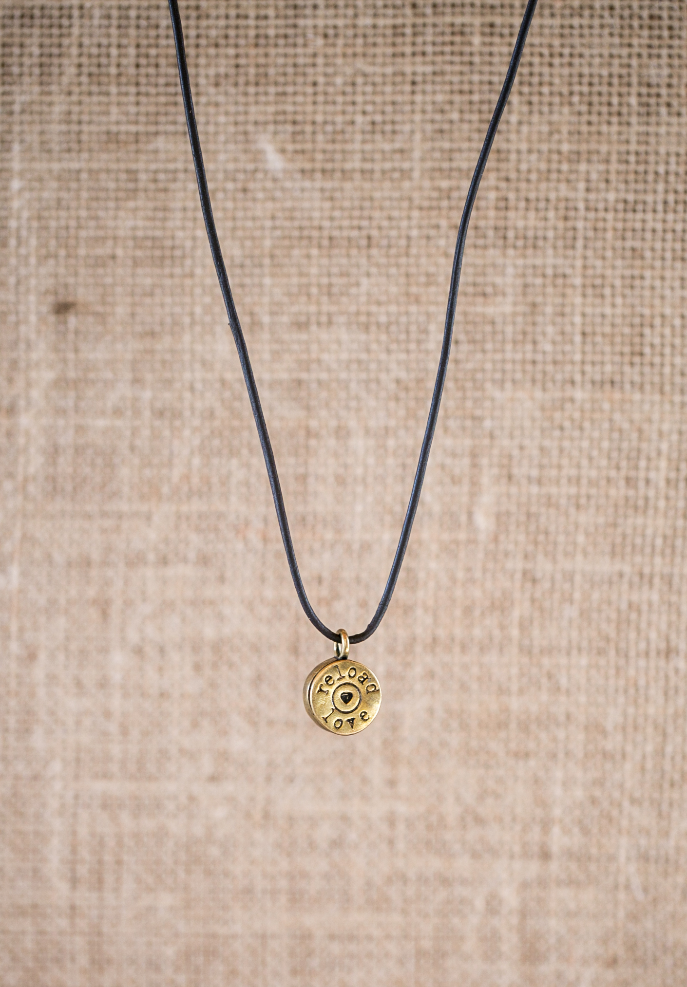 Round Brass Pendant Necklace w Leather Strands